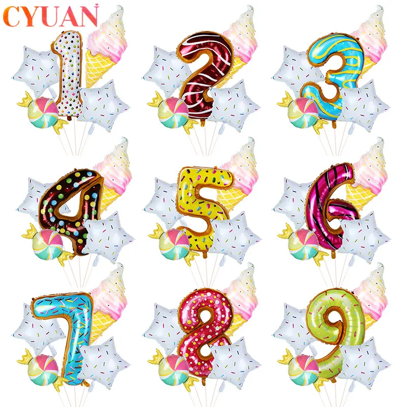 

Donut Birthday Party Balloons 42inch Number Foil Balloon Ice Cream Helium Globos Baby Shower Happy Birthday Decorations Kids Toy