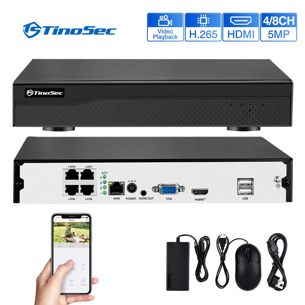 Камера видеонаблюдения TinoSec 4 канала 8 каналов NVR сетевой видеорегистратор VGA HDMI