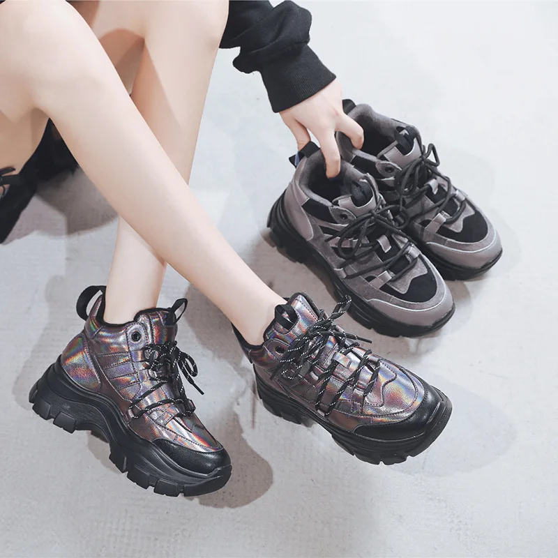 Jookrrix/ женские модные высокие кроссовки женские удобные увеличивающие рост ботинки с массивным каблуком Женская Теплая обувь из натуральной кожи
