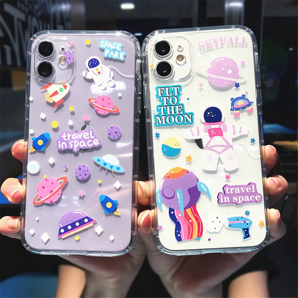 Прозрачный чехол для iPhone 12 Mini 11 Pro Max XR XS X 7 8 Plus с изображением космонавта |