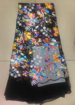 

Embroidery African Mesh Lace Fabrics Sequins Lace Fabrics Flower Pattern Sequence Laces Fabric for Nigerian Net Lace