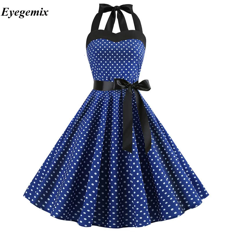 

Vintage Dress Women 2019 Summer Sexy Polka Dot Print Halter Party Dresses Vestidos Plus Size Robe Pin Up Rockabilly Dress