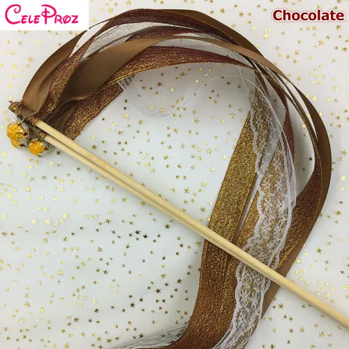 CHOCOLATE Свадебные ленты палочки Блестящая лента кружева стример Фея лента на палочке с колокольчиками день рождения лента палочки свадебные фото реквизит - Цвет: CHOCOLATE