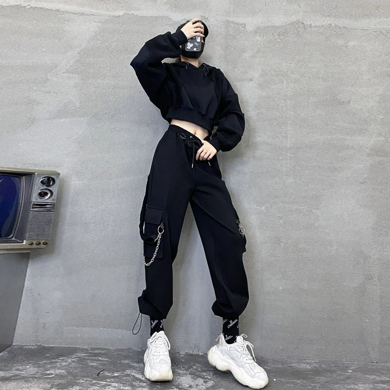 Fundador Caramelo Inspección Pantalones Cargo Punk de gran tamaño para mujer, ropa urbana gótica con  cadena negra, estilo Harajuku Hippie coreano, Hip Hop|Pantalones y  pantalones capri| - AliExpress