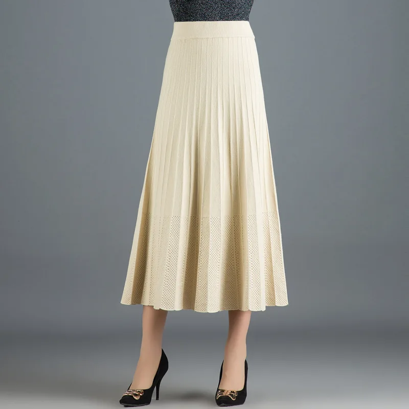 Faldas mujer moda новая длинная юбка женская осенняя и зимняя юбка с надписью Женская трикотажная шерстяная плиссированная юбка Толстая Jupe femme - Цвет: Azr7702 beige