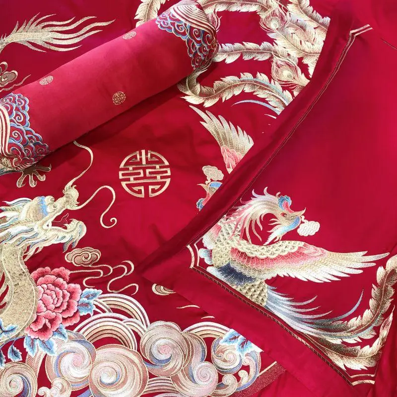 Century wedding Bedding Set red embroidery Bed Set 100S Long-staple cotton Duvet Cover Set Queen King size Bed Sheet Pillowcases