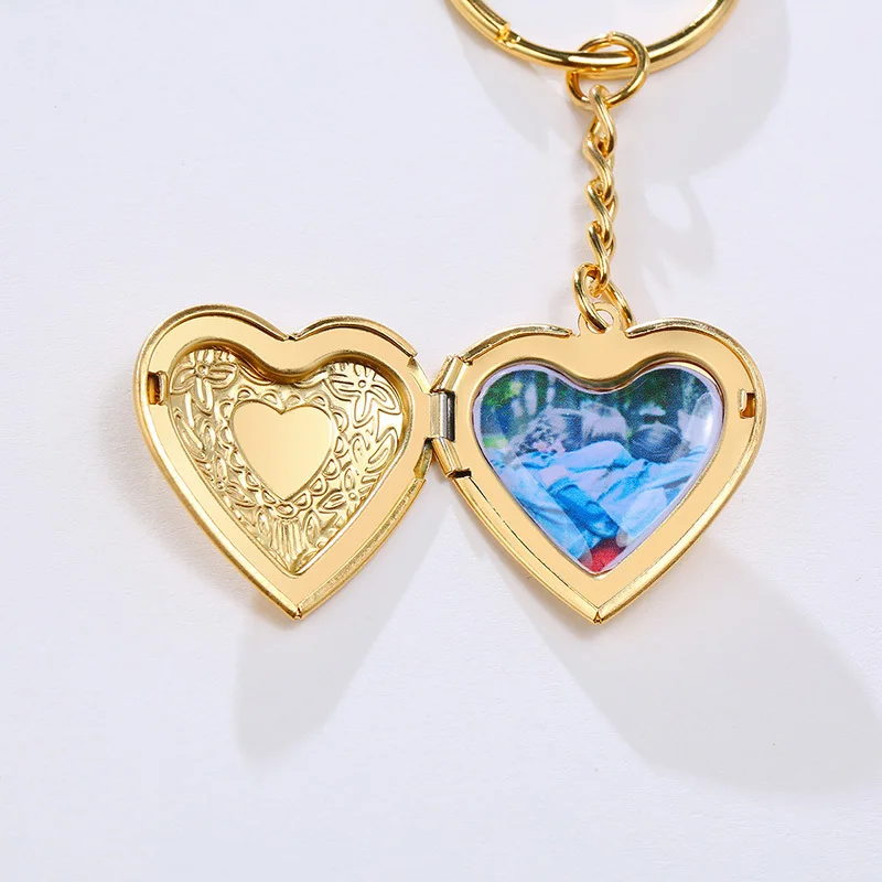 Vnox Photo Customized Key Chain, Stainless Steel Heart Charm Image