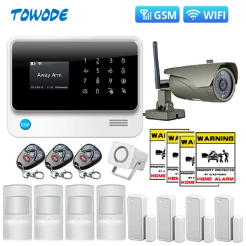 

Towode G90B Plus WiFi GSM GPRS Integrated Wireless APP Control Top Home Burglar Security Alarm System with IP Camera