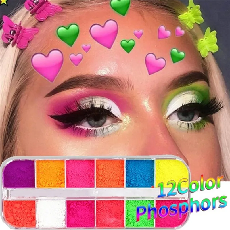 12 Colors/Box Fluorescent Neon Pigment Eye Shadow Makeup Palette Glitter Shimmer Eyeshadow Face Body Nail Art Cosmetics Tools