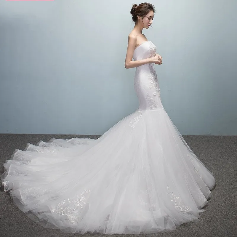 Чисто белые свадебные платья Русалка с открытыми плечами vestido de noiva кружево на свадебное платье с аппликацией Robbon Длинные платья невесты