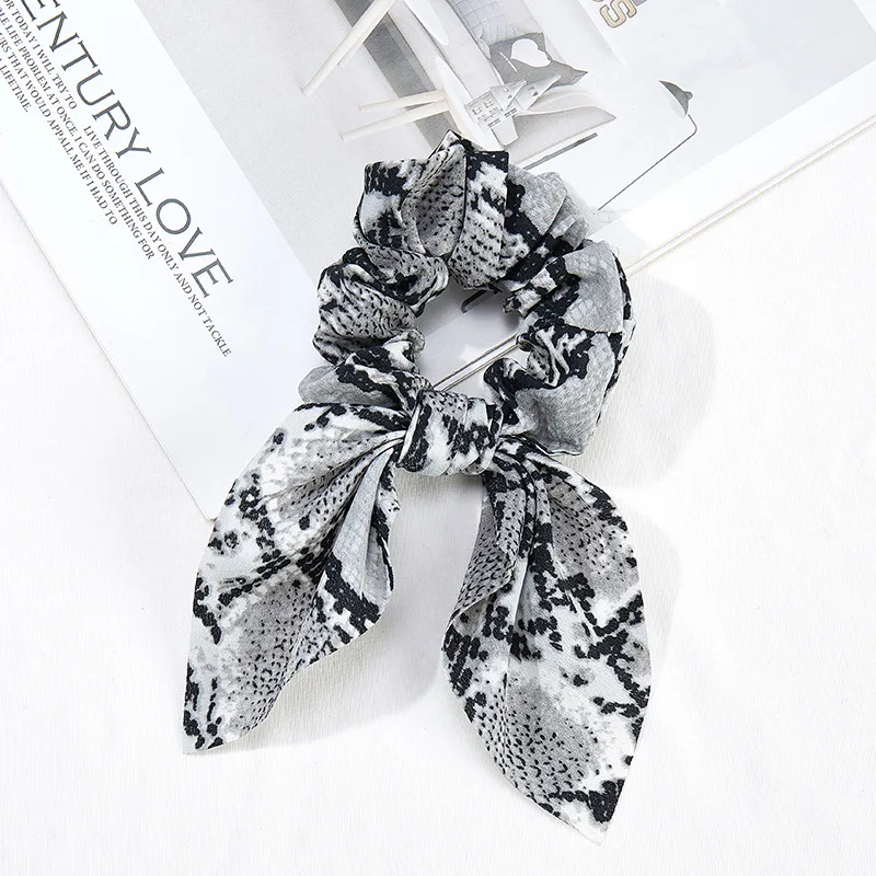 

Snake Print Elastic Hair Ties Bow Scrunchies For Women Stretch Ponytail Holders Satin Ribbon Hair Bands Girls Hair Accessories