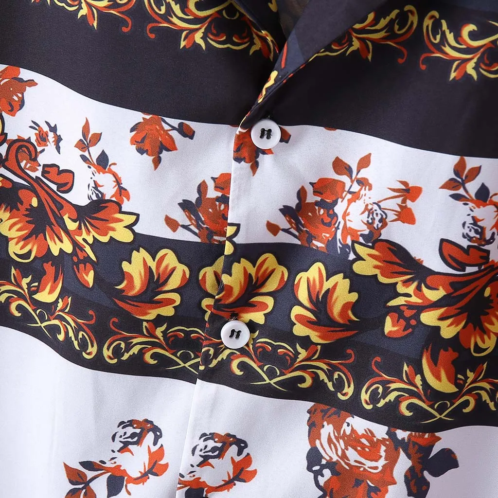 Mens Beach Hawaiian Shirt Vintage Ethnic Tropical Summer Short Sleeve Shirt Loose Cotton Floral Shirts Mens Clothing Plus Size