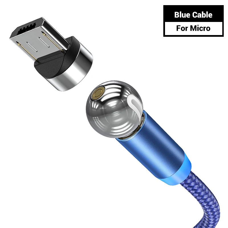 TOPK AM28 360 degree Rotate Magnetic Micro USB Cable for Samsung S7 S6 Redmi Note 4 LED Magnetic Charging Cable - Цвет: Blue Micro Cable