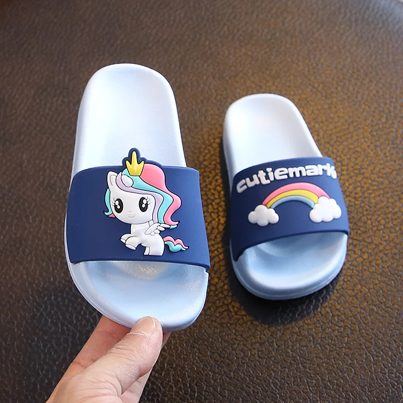 Unicorn Slippers for Boy Girl Rainbow Shoes 2019 Summer Toddler Animal Kids Indoor Baby Slippers PVC Cartoon Kids Slippers
