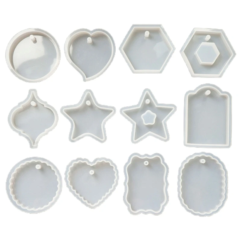 

12Pcs/Set Crystal Epoxy Resin Mold Keychain Geometry Pendant Casting Silicone Mould DIY Crafts Jewelry Decorative Making Tools