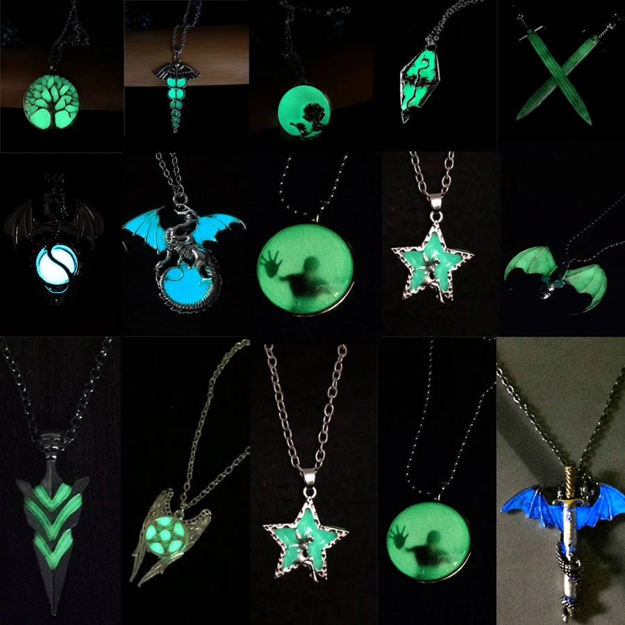 

Luminous Light Dinosaur Pendant knight Necklace Skyrim Elder Scrolls Long Pendant Men's Dragon Necklace