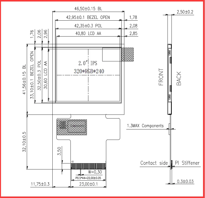 2 0 дюймов 320*240 ILI9342C 8 /9/16/18 бит MCU SPI + RGB интерфейс TFT LCD в ландшафтном режиме IPS