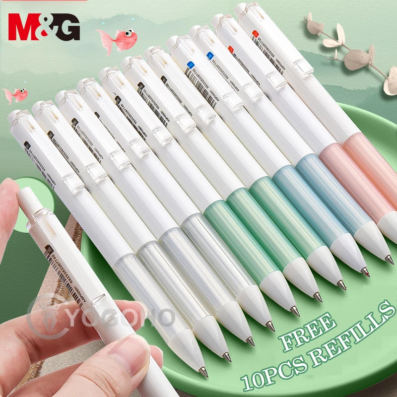 M&G 10pcs/lot Retractable Gel Pen 0.5mm Super Comfort Refill Black Blue Red ink Gel Pen Air Cushion Grip school pens stationery byredo набор mojave ghost super cedar black saffron