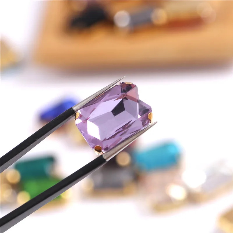 10x14mm 13x18mm 직사각형 모양 크리스탈 유리 라인 석 황금 발톱 바느질 의류 의류 액세서리에 대한 보석에 바느질