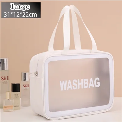 Women Portable Travel Wash Bag Female Transparent Waterproof Makeup Storage Pouch Large Capacity Cosmetic Organizer Beauty Case Large white