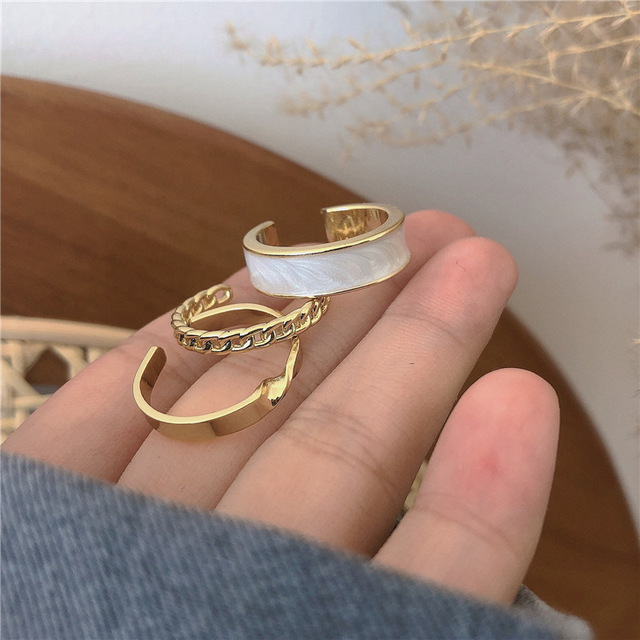 Bohemian White Enamel Round Metal Ring Sets Geometric Twist Open Adjustable Rings Sets for Women Girl Wedding Jewelry