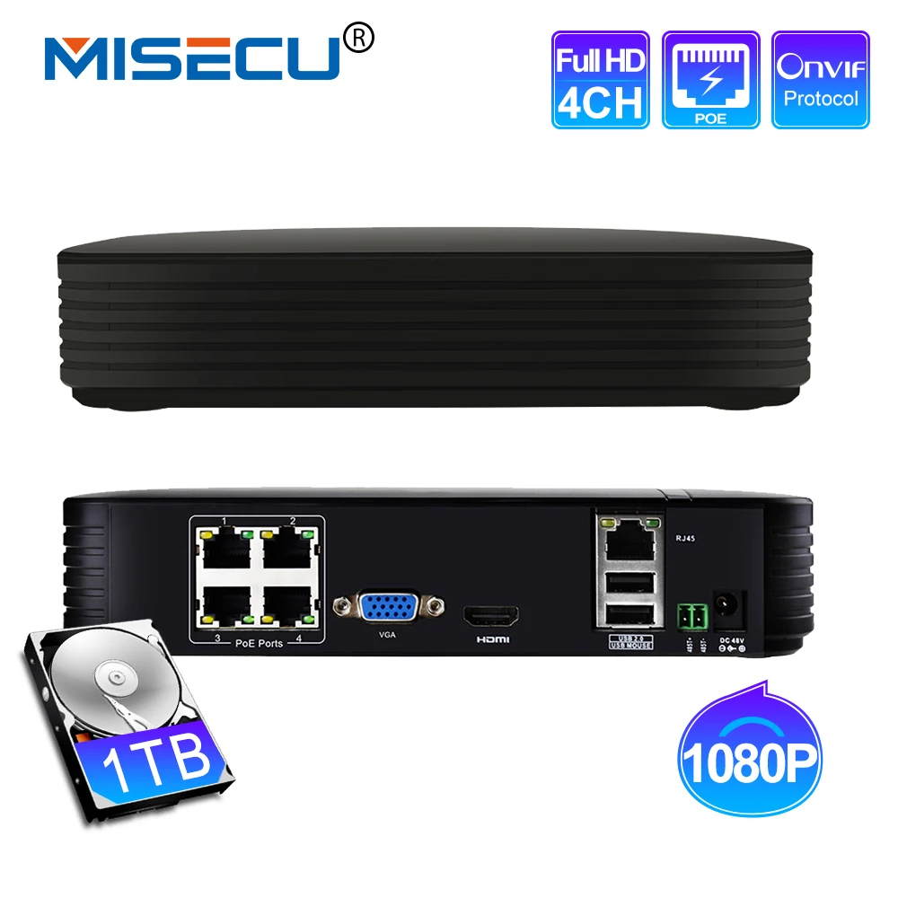 MISECU Mini 4CH POE NVR 48 в 1080P HDMI Full HD сетевой видеорегистратор для ip камеры P2P Обнаружение