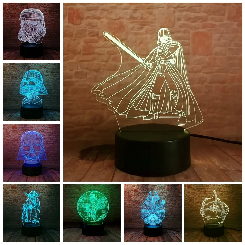 Koop Star Wars Darth Vader Figuur 3D Illusion Led Lamp Kleurrijke Nachtlampje Death Star Darth Vader Masker Model Speelgoed