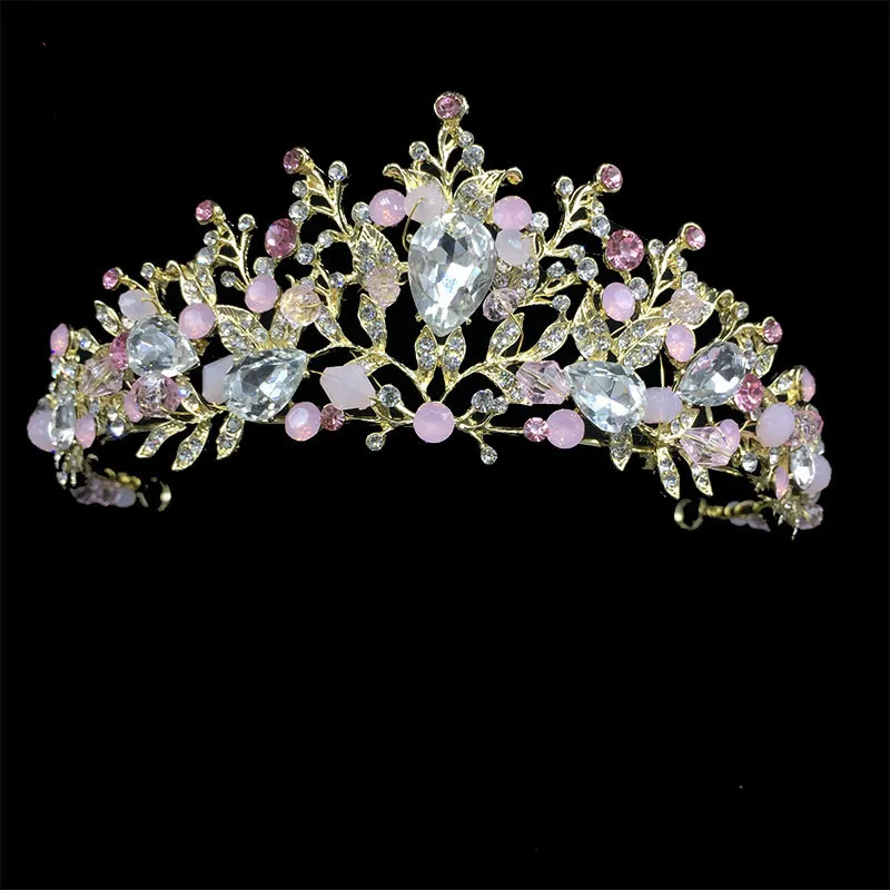 Winsome Gold Wedding Tiara Crown With Pink Crystal Rhinestone Handmade Queen Princess Tiaras For Party MY721 | Украшения и