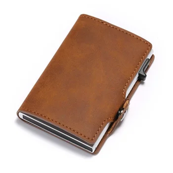

ACELURE Solid Color PU Leather Single Box Card Holder Small Card Wallet New Blocking Aluminum Smart Multifunction Slim Wallets