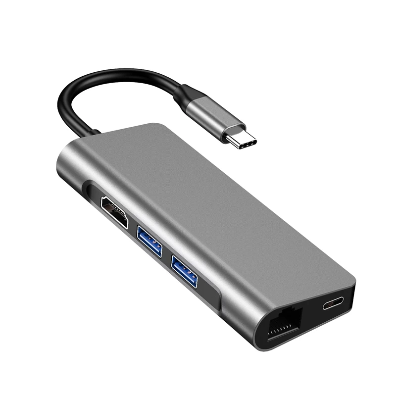 Концентратор типа C Адаптер 7 в 1 с гигабитным Ethernet 4K USB к HDMI 2 USB3.0 SD/TF кардридер