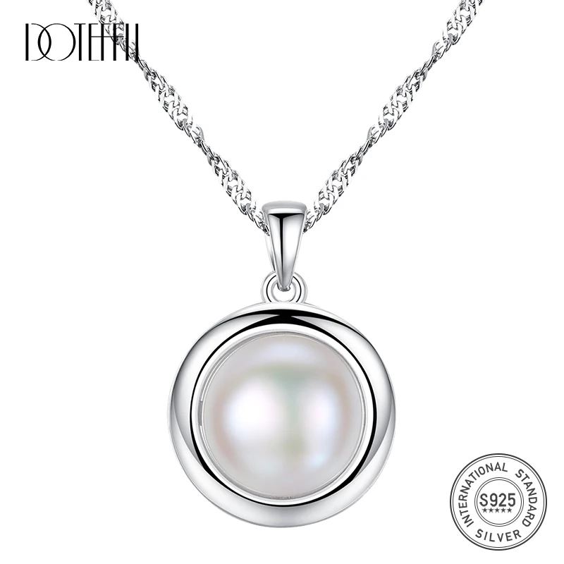 DOTEFFIL, новинка 925, однотонное серебряное жемчужное ожерелье, подвеска из натурального пресноводного жемчуга, ожерелье s для женщин, модное ювелирное изделие, женский подарок