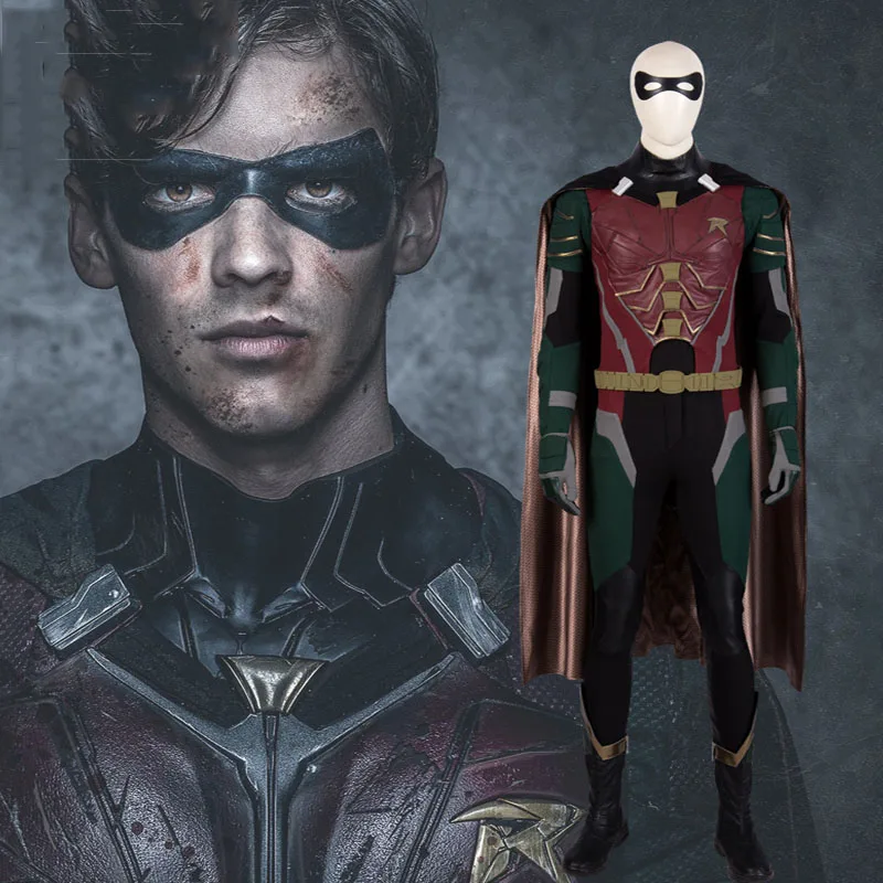 

Movie Titans Robin Cosplay Costume Nightwing Superhero Robin Full Suit Halloween Cosplay Costumes For Men Shoes Eye mask