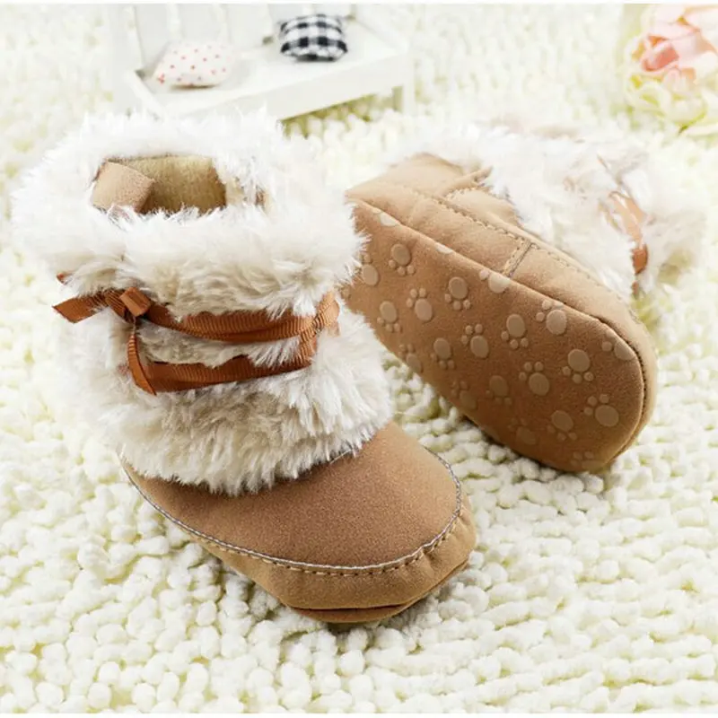 Теплые зимние ботинки для маленьких девочек от 0 до 18 месяцев с бантиком-бабочкой, нескользящая зимняя обувь на толстой подошве