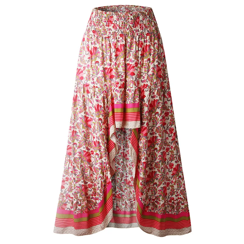 SWQZVT Fashion Women Floral Print Irregular Long Skirt 2020 Summer Beach Skirts High Waist Party Women Skirt Clothing (7)