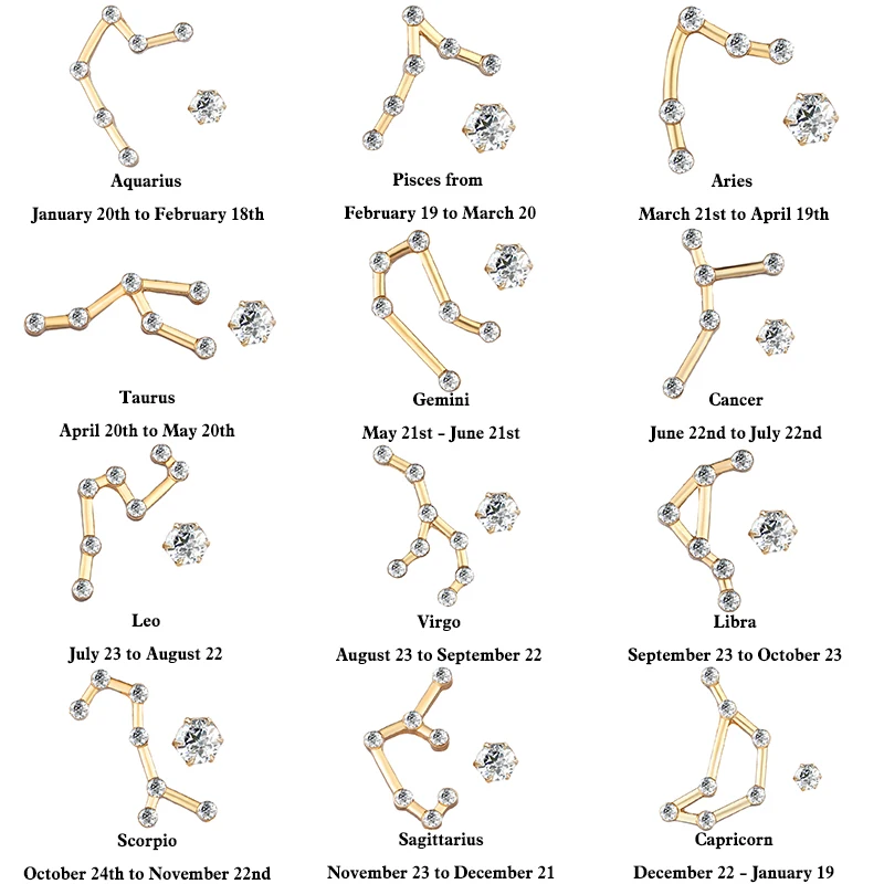 12 звезд созвездия асимметричные серьги-гвоздики Кристалл Зодиак Водолей Рак Скорпион пирсинг серьги-гвоздики женские ювелирные изделия подарок