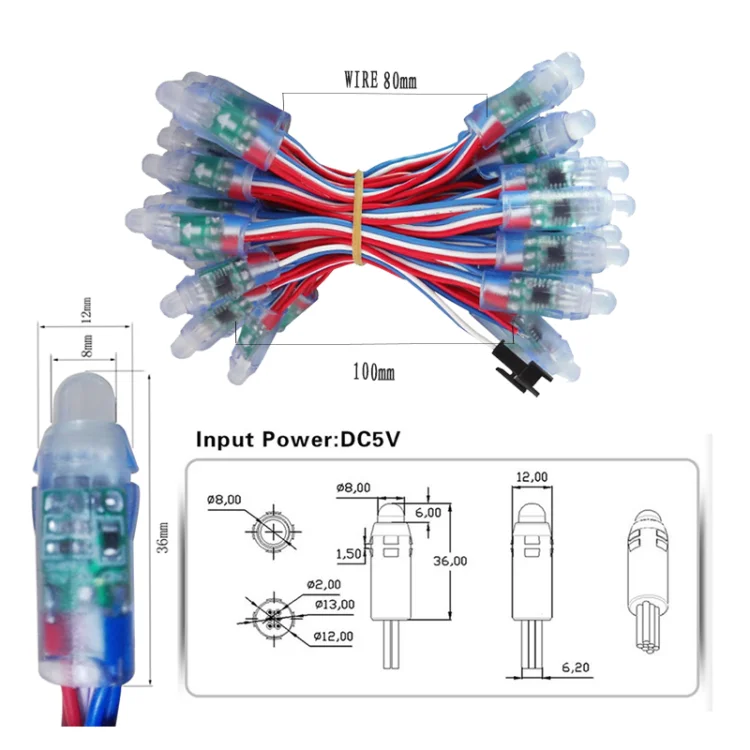 50 шт. DC5V/DC12V 12 мм WS2811Full Color светодиодный гирлянда 2811 IC RGB Цифровой адресуемый