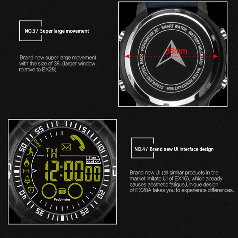 696 NEW EX28 Smart Watch Bluetooth Outdoor Sports Smartwatch Fitness Tracking Smartwatch Men Temperature for Android IOS Phone