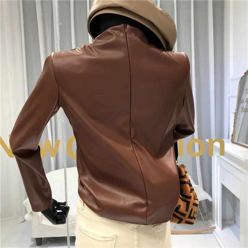 Sexy& Club PU V-Neck Women Tops Solid Faux Fur Women Blouse Women Long Sleeve Shirts Slim Womens Clothing new