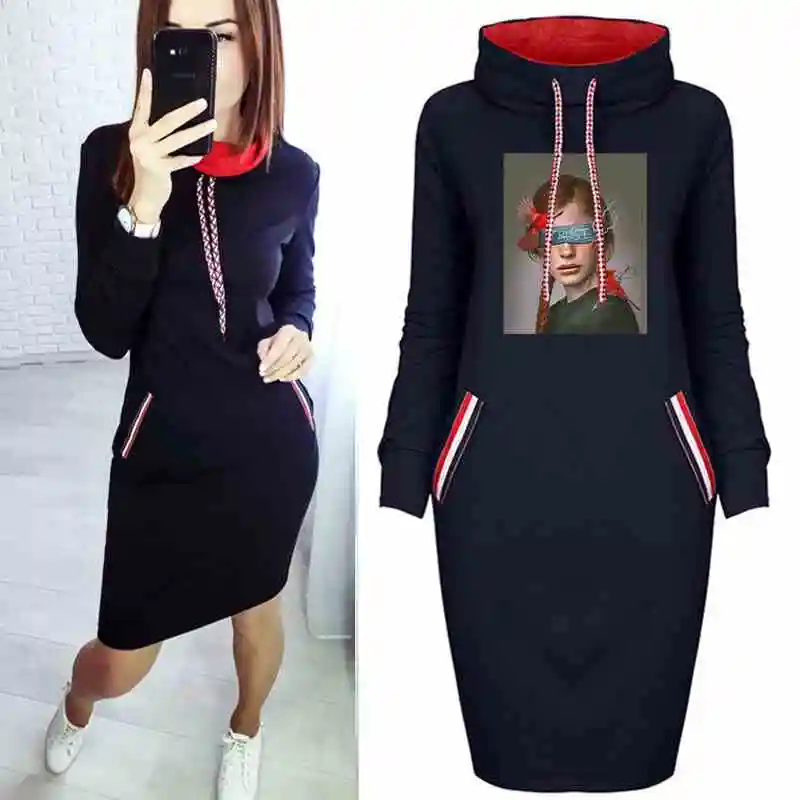 

Vogue Artistic Girl Print Bodycon Dresses for Women Dress Club Long Sleeve Plus Size Vintage Fall Package Hip Vestido