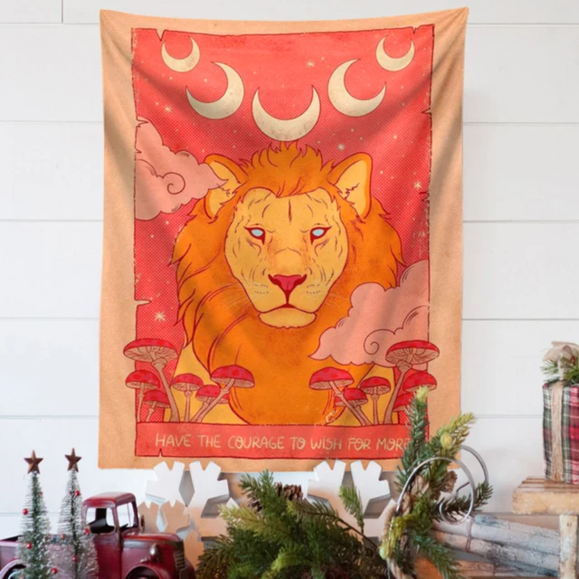 Vintage Hold Fali Gobelin Fal Lógó Oroszlán Esztétikai Szoba Dekoráció Pszichedelikus Boho Gomba Művészi Kárpitok Otthoni - Image 3