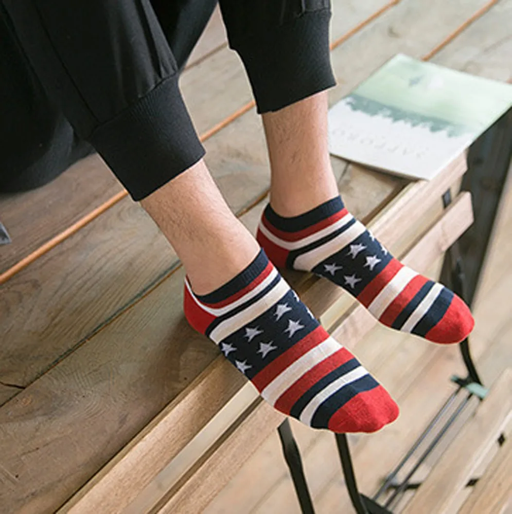 New Mens Comfortable Sports Mosaic Pattern Cotton Sock Stripe Series Fashion Casual Slippers Short Soft Ankle Socks
