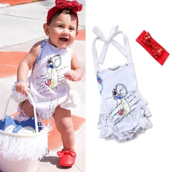 

Baby Girl Clothes 2020 Spring Autumn Models Baby Jumpsuit Sling Beauty Printing Headdress Two-piece Triangle Short Climbing Suit