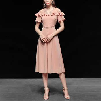 

Seifermann Summer Fashion Designer Dress Women High Street Lace Floral Ruffles Short sleeve Big swing Loose Female Midi Dresses