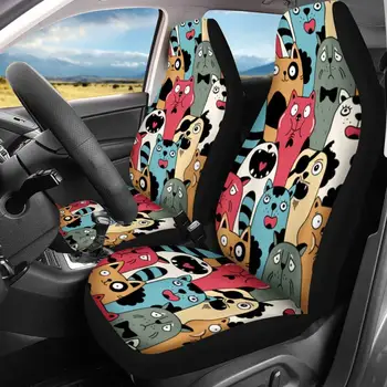 

INSTANTARTS Adorable Cartoon Cat Pattern Easy to Install Automobile Seat Protector Heavy-Duty Fashion Car Interior Seat Covers