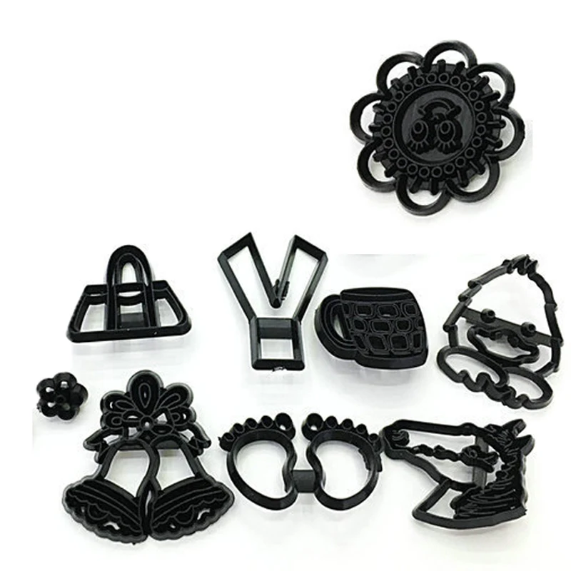 17Pcs Baby Black Silhouette Series Cake Moulds Fondant Biscuit Printing Embossed Mold Baking Surrounding Tools Cake Decor Tools2