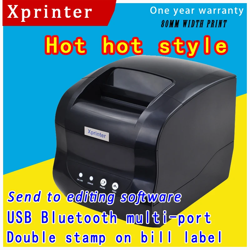 

Xprinter XP 365B 20 to 80mm Label Barcode Thermal Printer POS Receipt Sticker Printer QR Code Labeling Maker Bluetooth LAN USB