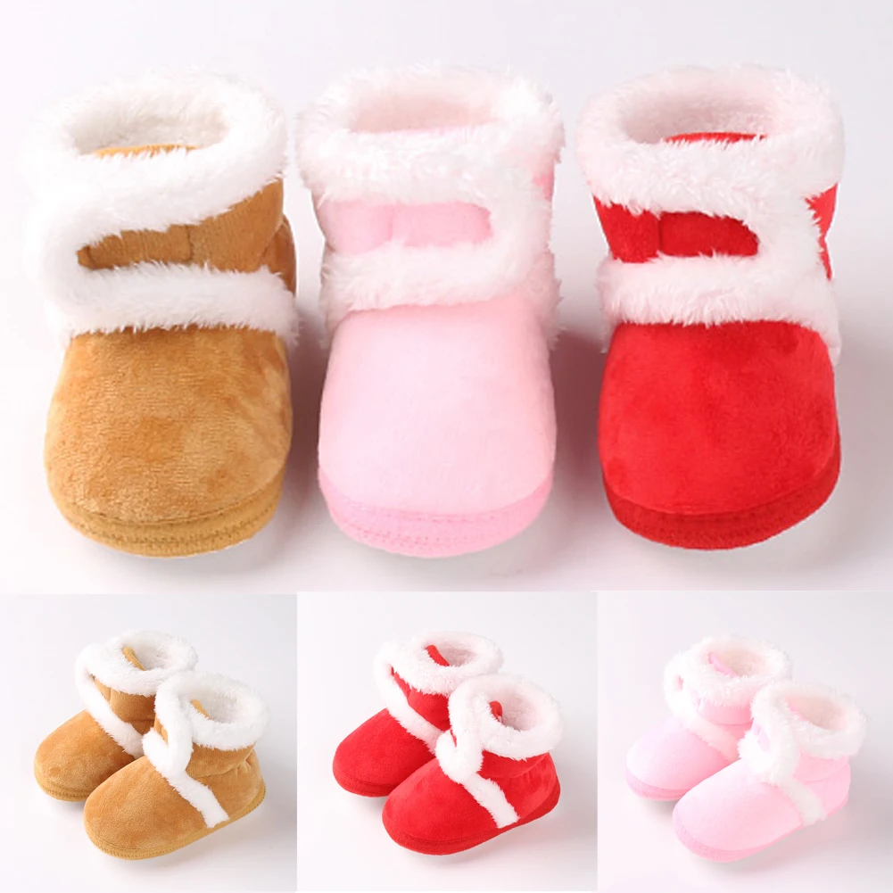 Зимние меховые теплые сапоги на мягкой подошве для новорожденных и маленьких девочек, нескользящая детская обувь ботиночки для детей 0-18 месяцев