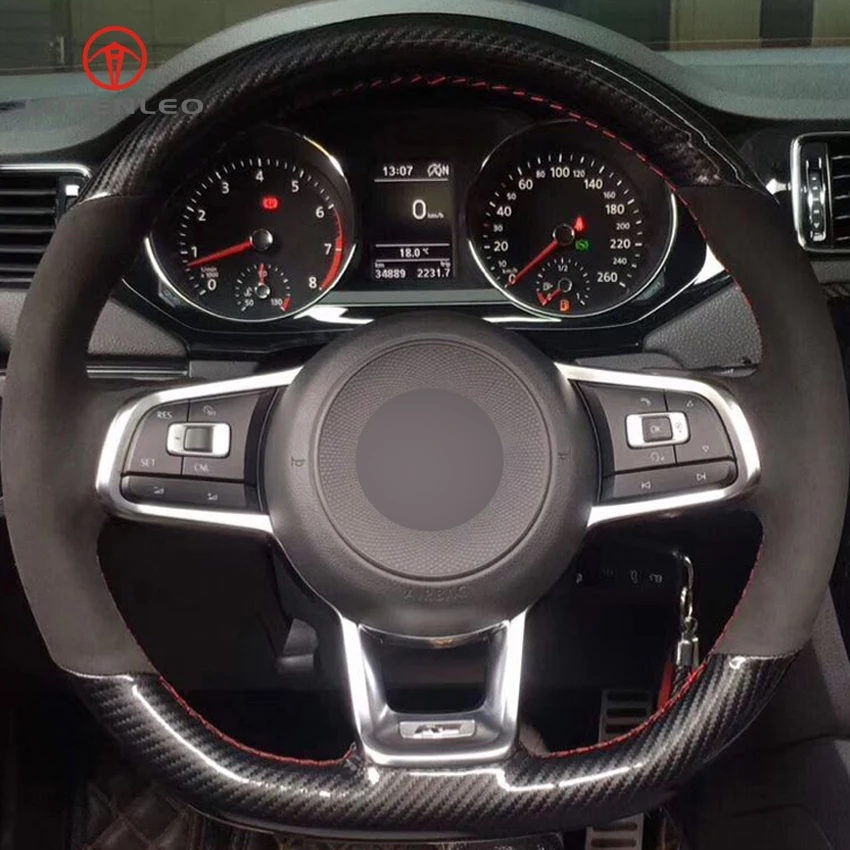 LQTENLEO черная замшевая Оплетка на руль из углеродного волокна для Volkswagen Golf 7 GTI R MK7