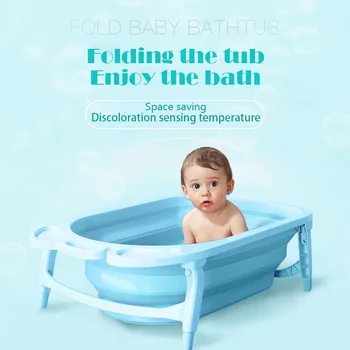 

Baby Folding Bathtub Infant Collapsible Portable Shower Basin Shower Bucket Sit Lying Child Bathtub with Discolored Water Plug