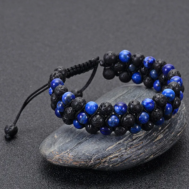 Целебный энергетический Lapis lazuli покрытие из вулканического камня браслет из каменных бус Натуральный камень бисер браслет эфирное масло плетеная веревка Браслеты Для мужчин - Окраска металла: Lapis Lazuli